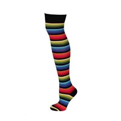 Image of Macahel Striped Over the knee Socks (DARK RAINBOW)