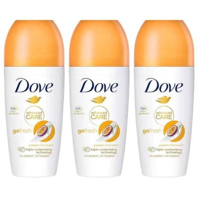 Image of Dove Deodorant Roll On Advance Care Go Fresh Passion Fruit Scent 72H Odour Protection Anti Transpirant and Perspirant for Women with Triple Moisturising Technology 50ml, 3 Pack