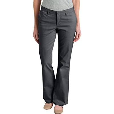 Image of Dickies Women&#039;s Flat Front Stretch Twill Pant Slim Fit Bootcut Khakis, Charcoal, 18