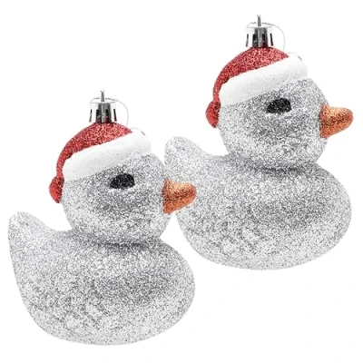 Image of Christmas Concepts® Pack of 2 110mm (4.3&quot;) Silver Glittery Festive Duck Baubles Tree Decorations