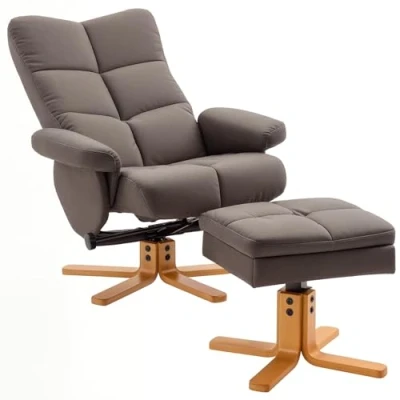 Image of HOMCOM Faux Leather Recliner Chair with Ottoman Footrest Storage Space Brown