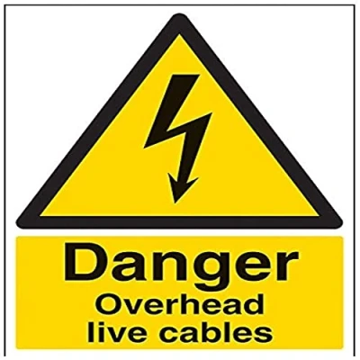 Image of V Safety Danger, Overhead Live Cables Warning Sign 300mm x 400mm 1mm Rigid Plastic