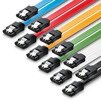 Image of deleyCON SATA 3 Cable, 6x 50cm (1.64 ft.) 6 GBit/s Data Transfer Set of Colored III Cables with Metal Clip Compatible HDD, SSD, Devices