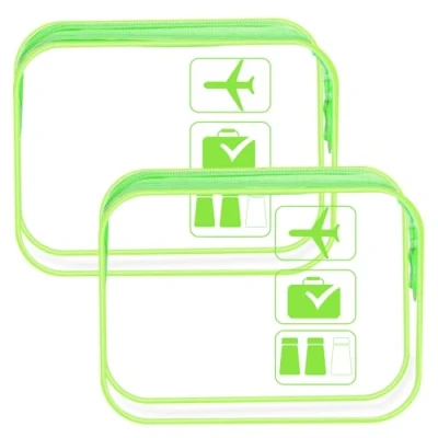 Image of 2 Pcs Clear Travel Toiletries Bag,Waterproof Toiletry Bag,Airport Security Liquids Bags,Portable Transparent Bag,Travel Pouch,Multifunctional Cosmetics Bag(Transparent Green)