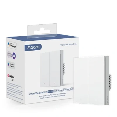 Image of AQARA Smart Wall Switch H1 (No Neutral, Double Rocker), Requires Zigbee HUB, Remote Control Light for Home, Compatible with Amazon Alexa, Apple HomeKit, Google Assistant, IFTTT Grey