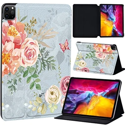 Image of PU Leather + hard shell Ultra slim lightweight Folio Flip Tablet Stand Smart Cover Case Fit iPad Air 4 10.9&quot; (2020) / Pro 11&quot; (2018 2020 2021) (vintage floral paint)