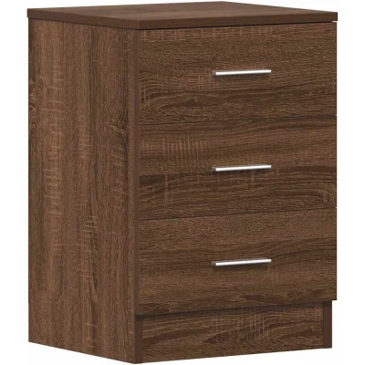 Image of vidaXL Bedside Cabinet in Brown Oak with 3 Drawers Modern Engineered Wood Side Table for Bedroom, Living Room 38x35x56 cm