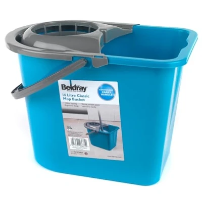 Image of Beldray COMBO 5773A Large Mop Buckets, Pack of 7, Bucket with Convenient Carry Handle, 14 Litre Capacity, Ergonomic Design Detachable Wringer, Strong and Durable Plastic, Turquoise
