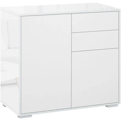 Image of HOMCOM High Gloss Frame Sideboard, Side Cabinet, Push Open Design with 2 Drawer for Living Room, Bedroom, White