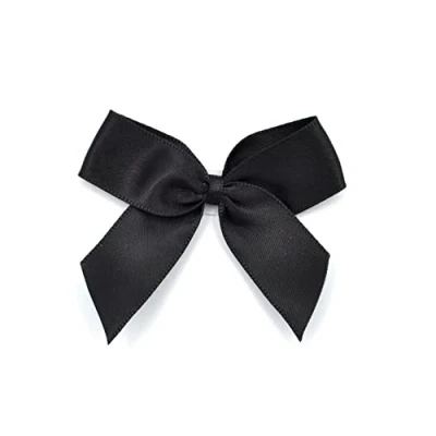 Image of Pre Tied 5cm Satin Ribbon Bow Self Adhesive 16mm Gifts, Arts and Crafts (Pack of 10, Black 030)