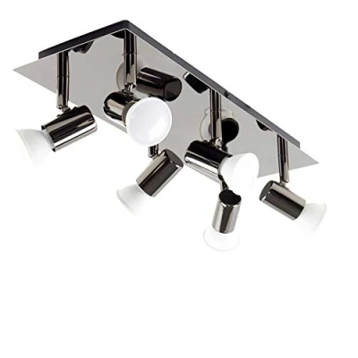 Image of MiniSun Modern Rectangular Black Chrome 6 Way Adjustable GU10 Ceiling Spotlight Complete with 5w LED Bulbs [3000K Warm White]