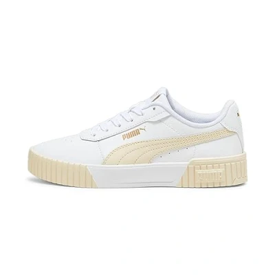 Image of Puma Carina 2.0 Trainers, Women&#039;s, Size: 4, White/sugared almond/gold leather and imitation