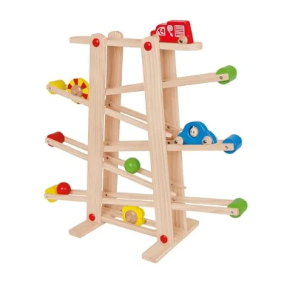 Image of Eichhorn Wooden Marble Run Game For Kids with Colourful Cars and Bright Shapes Multi level Play Ages 1+