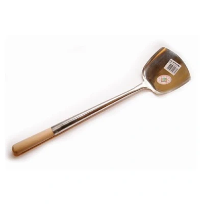 Image of Large Stainless Steel Wok Shovel with Wooden Handle