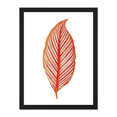 Image of Wee Blue Coo Botanics Red Orange Stripes Large Black Framed Art Print Wall Poster 18x24 inch