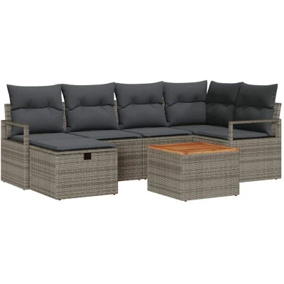 Image of vidaXL 7 Piece Garden Sofa Set with Cushions Grey Poly Rattan