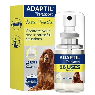 Image of Adaptil Transport Spray For Dogs 20ml, Dog Calming Uses Pheromones To Help Reduce Anxiety And Stress In Pet Dogs, Pheromone Helps Anxious Stay Calmer