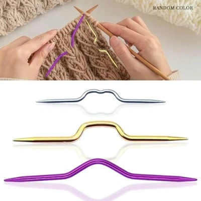 Image of 3pcs Knitting Cable Needle, Crooked Twist Curved Hand Knit Needles for Sweater Knitting, Mixed Color Aluminum Yarn Stitch Holders Needles, Tool (Random Color)