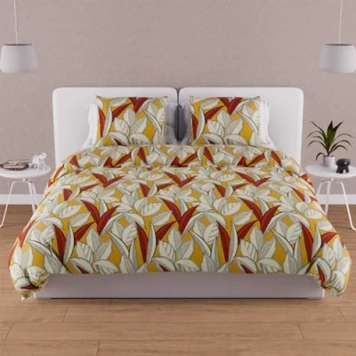 Image of Soleil d&#039;ocre, Togo Mustard Cotton Duvet Cover Set, 57 Thread Count, 260 x 240 cm