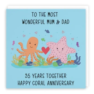 Image of Hunts England Mum And Dad 35th Anniversary Card To The Most Wonderful &amp; 35 Years Together Happy Coral Iconic Collection