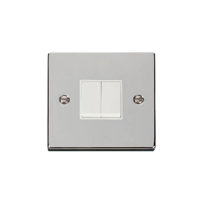 Image of Click Deco 2 Gang Way 10AX Switch Polished Chrome White Inserts