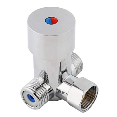 Image of Thermostatic Mixing Valve, G1/2 Hot Cold Water Valve 3 Way Mixer Temperature Control for Many Household Commercial Pipes