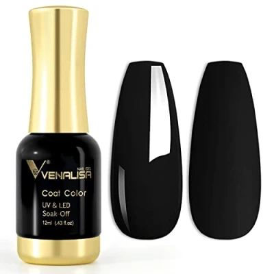 Image of VENALISA 12ml Black Gel Nail Polish Soak Off Lamp UV LED Natural Art DIY Manicure French Gifts, 0.43 OZ