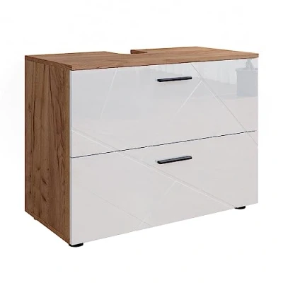 Image of Vicco Sink base cabinet Irma, Oak/White High Gloss, 80 x 58.6 cm