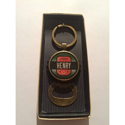 Image of HENRY Personalised Key Ring Bottle Openers with £1 or 1 Euro holder presented in a presentation gift box