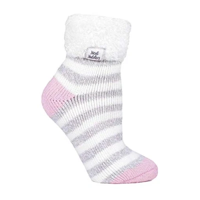 Image of HEAT HOLDERS Ladies Thick Soft Cute Fleece Lined Low Cut Ankle Winter Thermal Sleep Socks (4 8 uk, Cream/Light Grey (S TOT))