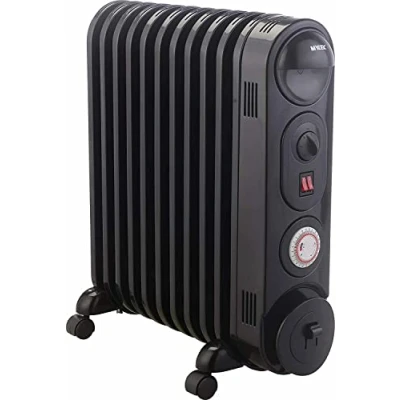 Image of MYLEK Oil Filled Radiator Electric Heater, 2KW Portable, Thermostat &amp; 24hr Repeat Timer, 3 Heat Settings (No Sharp Edge Fins, Safe Modern Design), Black