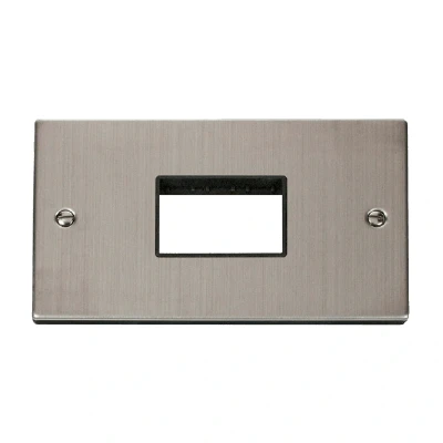 Image of Click Deco 2 Gang MiniGrid 3 Aperture Unfurnished Plate Stainless Steel Black Inserts
