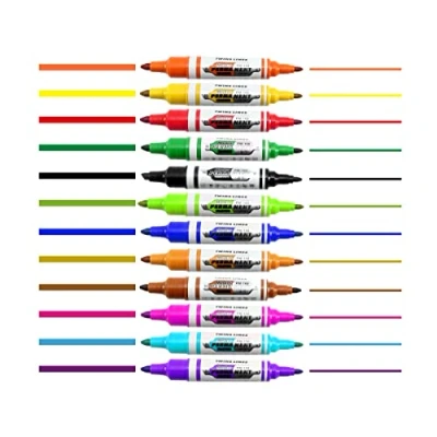 Image of Permanent Marker Pens Thick Bold Double Ended Twin Tip Bullet and Chisel x 12 Assorted Colours