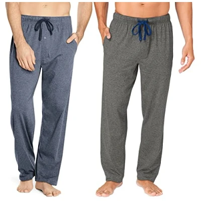 Image of Mens 2 Pack Pyjama Bottoms Hanes X Temp S 2XL Lounge Sleep PJ Pants (Hanes Charcoal/Denim M)