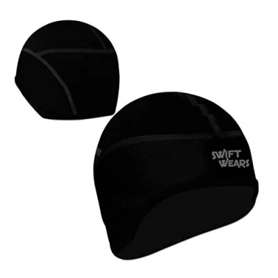 Image of Skull Cap Windproof Thermal Under Helmet Cycling Running Winter Bicycle Hat Headwear Men Women Head Ear Warmer Bike Liner (Black)