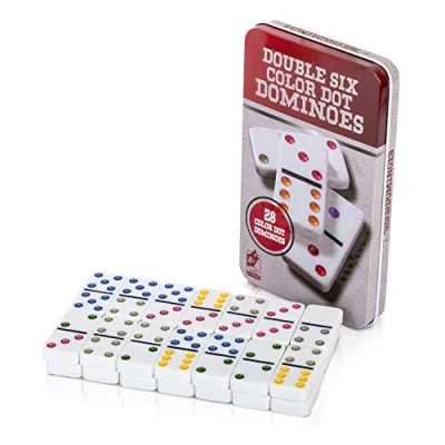 Image of KAV 19 x 11 cm Double 6 Dominoes Set in Gift Tin Box Educational Board Games Bright Coloured for Adults and Kids 4.75 2.4 Domino Pieces