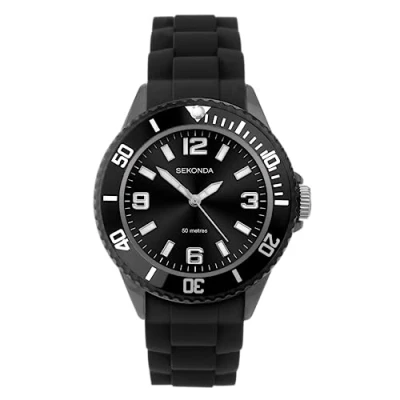 Image of Sekonda Boys/Youth&#039;s Black Silicon Strap Watch Dial 3390
