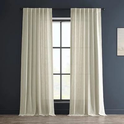 Image of HPD Half Price Drapes Premium Heavy Faux Linen Curtains for Living Room (1 Panel), 50W x 108L Light Filtering 108 Inches Long Window Bedroom, Barley