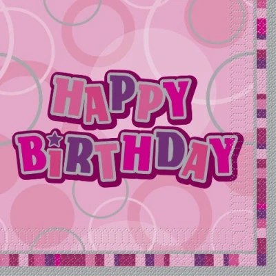 Image of Unique Party 28432 Glitz Pink Birthday Paper Napkins, Pack of 16