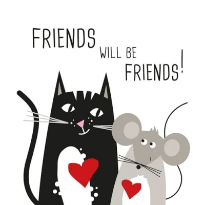 Image of 20 Napkins Animal Motifs Friendship of Cat and Mouse as Table Decoration Paper with Motif Also for Decoupage 33 x cm