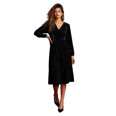 Image of Roman Originals Women Animal Print Burnout Wrap Dress Ladies Spring Everyday Summer Evening Vacation Work Holiday Long Sleeve Smart Casual Black Size 10