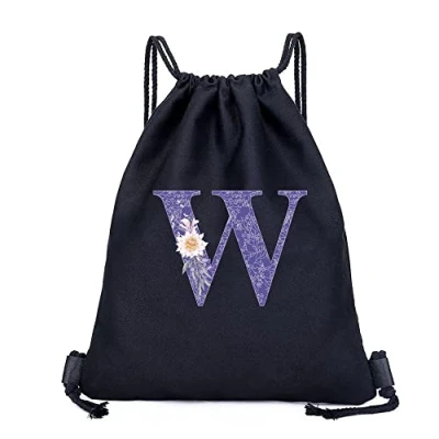 Image of Drawstring Gym Bag, String Swim PE Bag,Large Sports Backpack Bags for Women Men, Travel Beach School Bag with Waterproof Kids,Boys,Girls Men (Purple flower W)