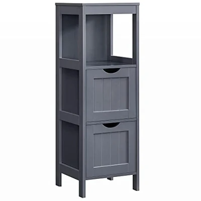 Image of VASAGLE Chest Corner Bedside Table Medicine Cabinet Shelf Storage for Bathroom Wooden 1 Open Compartment 2 Drawers Feet Country House Style, Engineered Wood, Slate Grey, 30 x 89 cm
