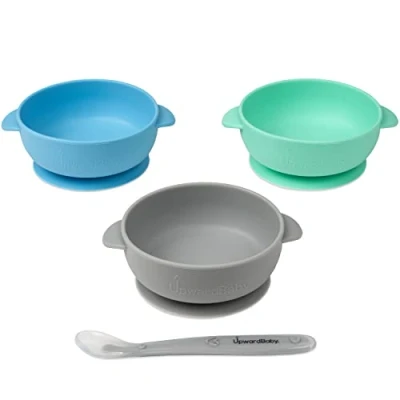 Image of UpwardBaby Bowls with Suction Baby Silicone for Weaning, Toddler Bowls, 4 Kid Set Spoon, Babies Weaning