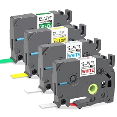 Image of PROFICETIK 4 x Multicolor Labels Compatible with Brother Ptouch Label Tape Replacement for P Touch Tze 12mm Laminated Cassette, Maker PT h110 1000 1010 1080