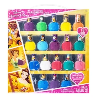 Image of Disney Princess Townley Girl Belle Non Toxic Peel Off Water Based Natural Safe Quick Dry Nail Polish Gift Kit Set for Kids Tweens Girls, Glittery and Opaque Colors Ages 3+ (18 Pcs)