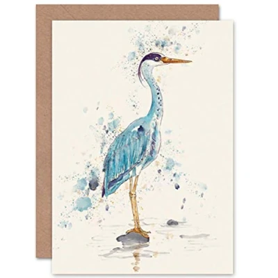 Image of Wee Blue Coo Personalised Heron Bird Watercolour Greeting Card Arty Art All Occasion Birthday
