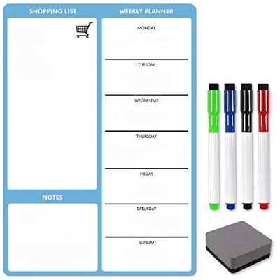 Image of TMS A4 Magnetic Weekly Planner for Fridge Dry Erase Memo Board, Blue Whiteboard Wipe Meal Planner, Calendar and Shopping List Kitchen or Office Notes Daily Reminders (Blue, A4)