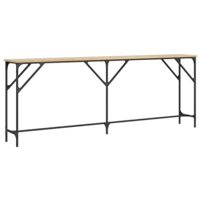 Image of vidaXL Edgy Industrial Style Console Table in Sonoma Oak Finish with Metal Frame Engineered Wood Construction Spacious Tabletop 200x29x75 cm