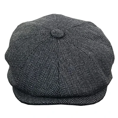 Image of Infinity Leather Mens Blinders Charcoal Tweed Gatsby Flat Baker Hat 2XL